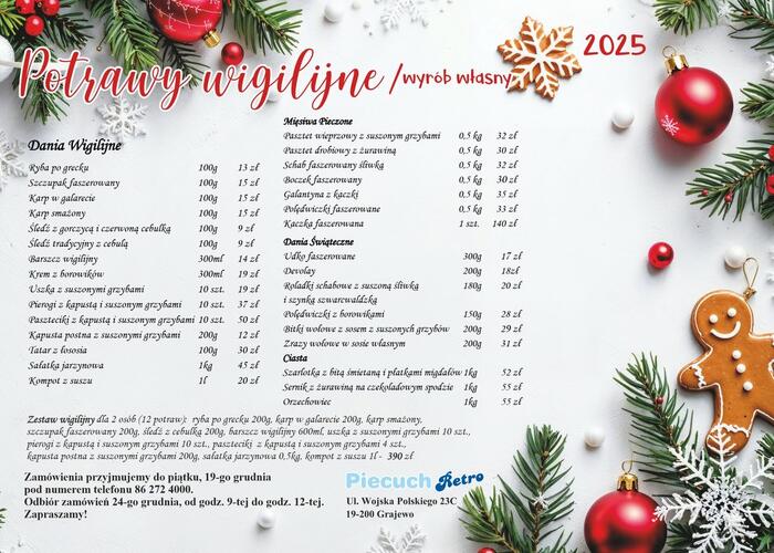 Grajewo ogłoszenia: Potrawy wigilijne Piecuch Retro!
Zapraszamy.
Grajewo, ul. Wojska...